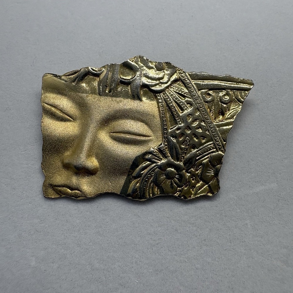 "JJ" Jonette Jewelry Co. Vintage Polynesian Brooch Ladies Face Gold-tone 1.5"